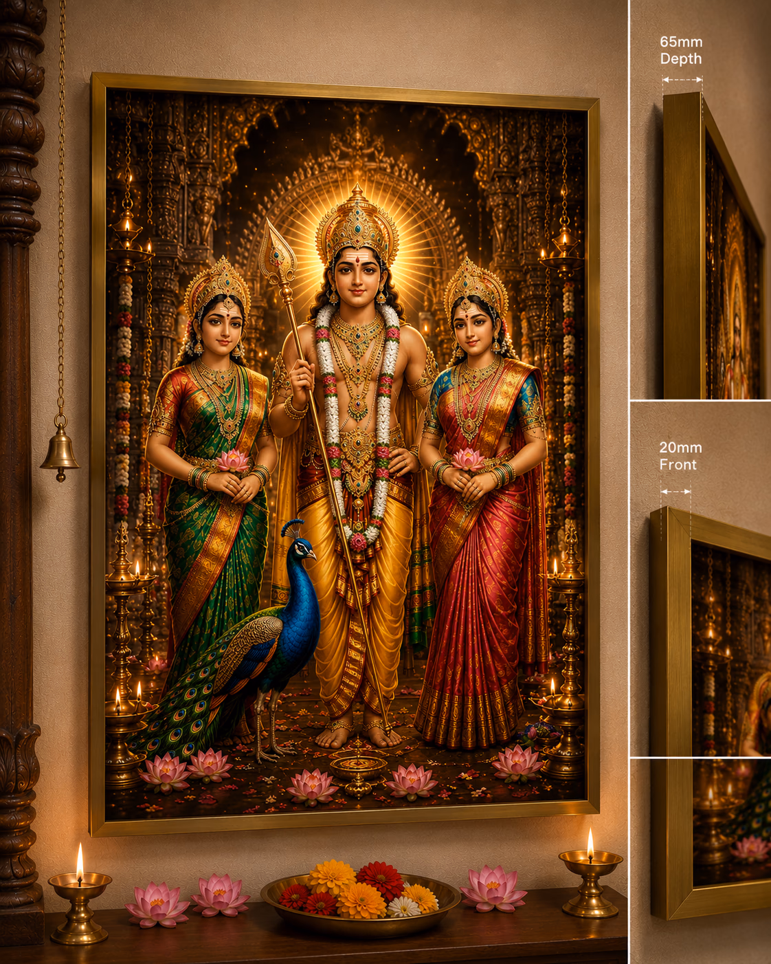 Murugan with Valli Deivanai Temple Majesty Normal LED Digital Glass Frame