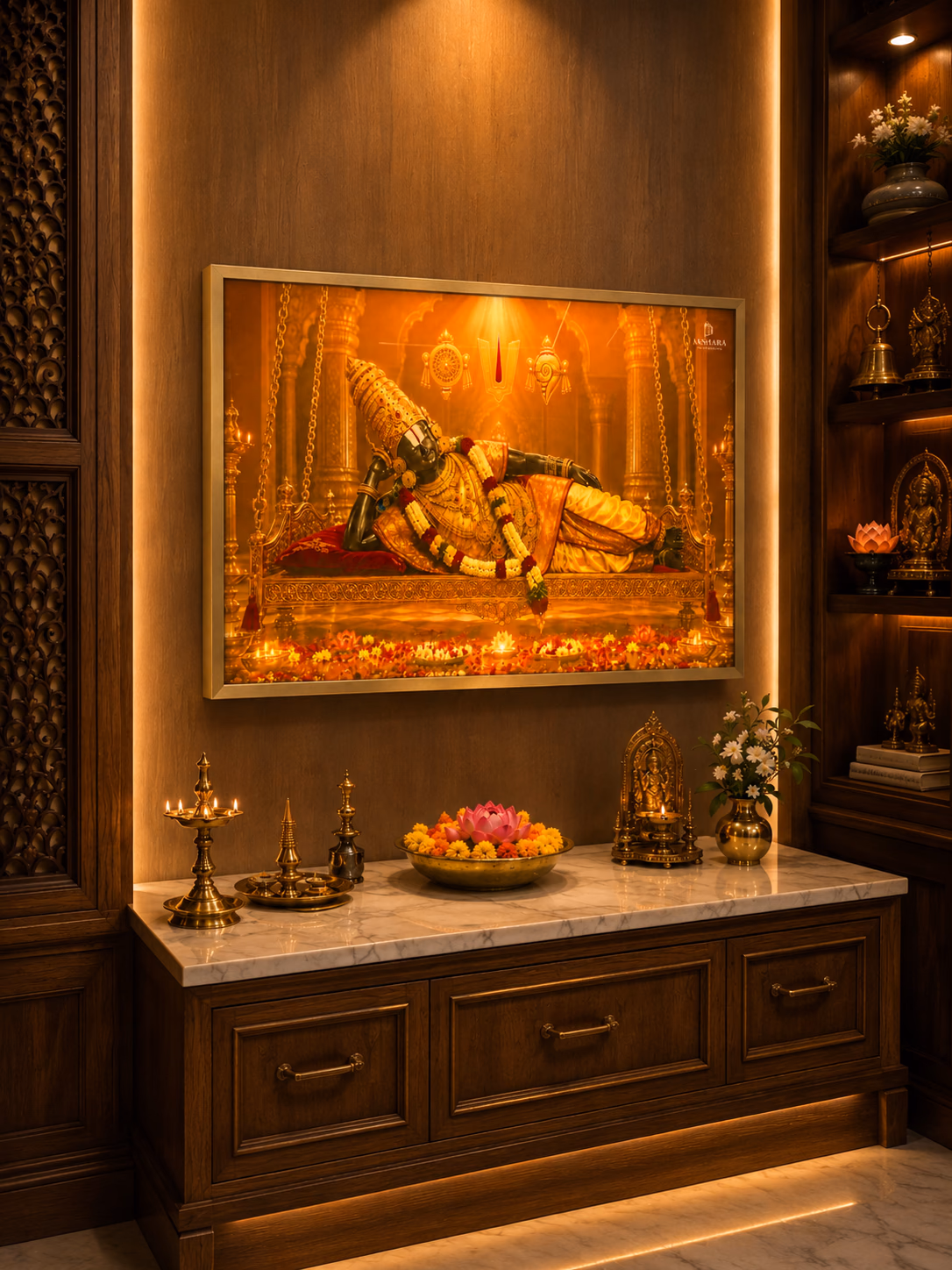 Sri Ranganatha Golden Vaikuntha Repose Normal LED Digital Glass Frame