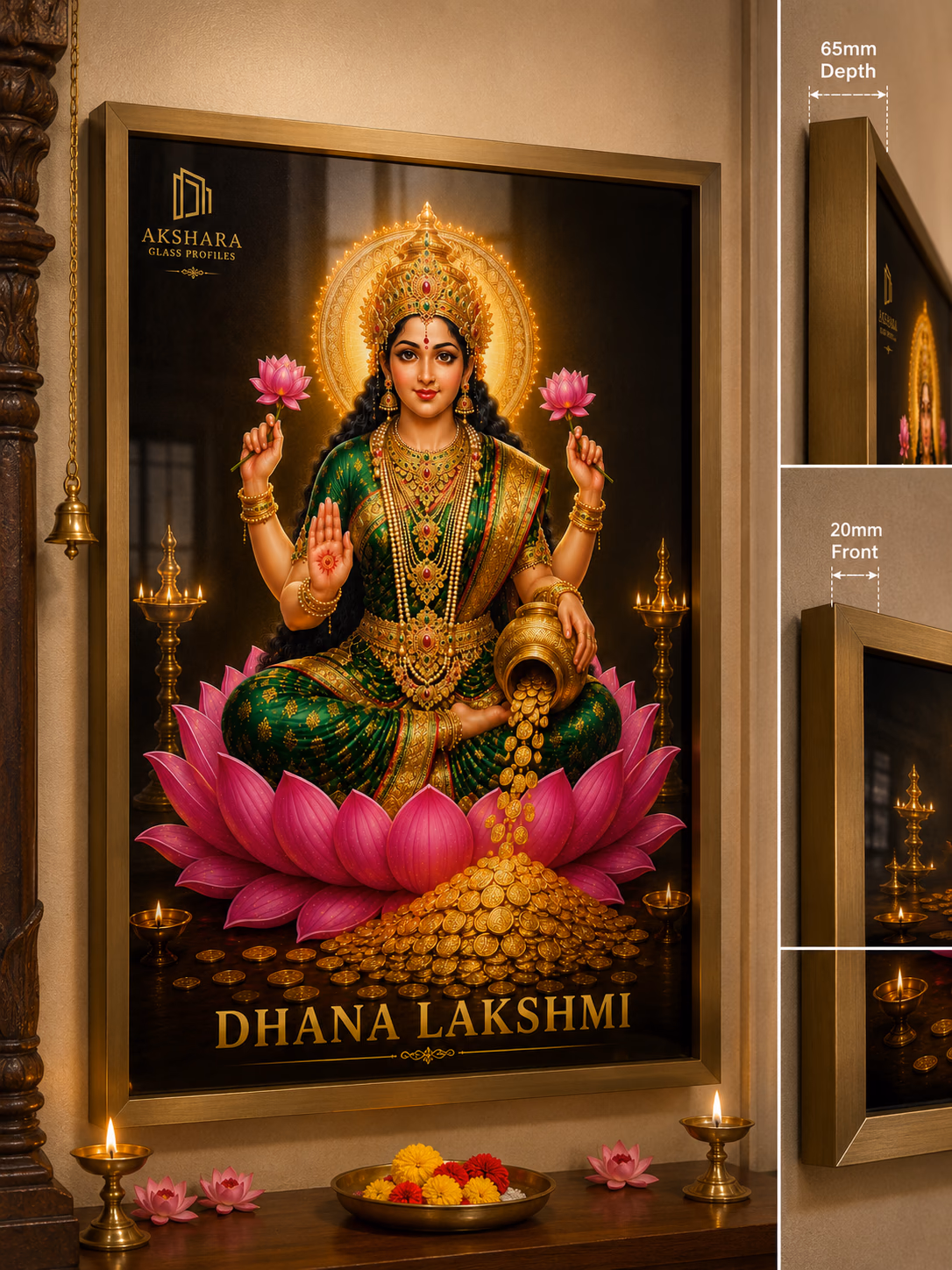 Dhana Lakshmi Emerald Abundance Normal LED Digital Glass Frame