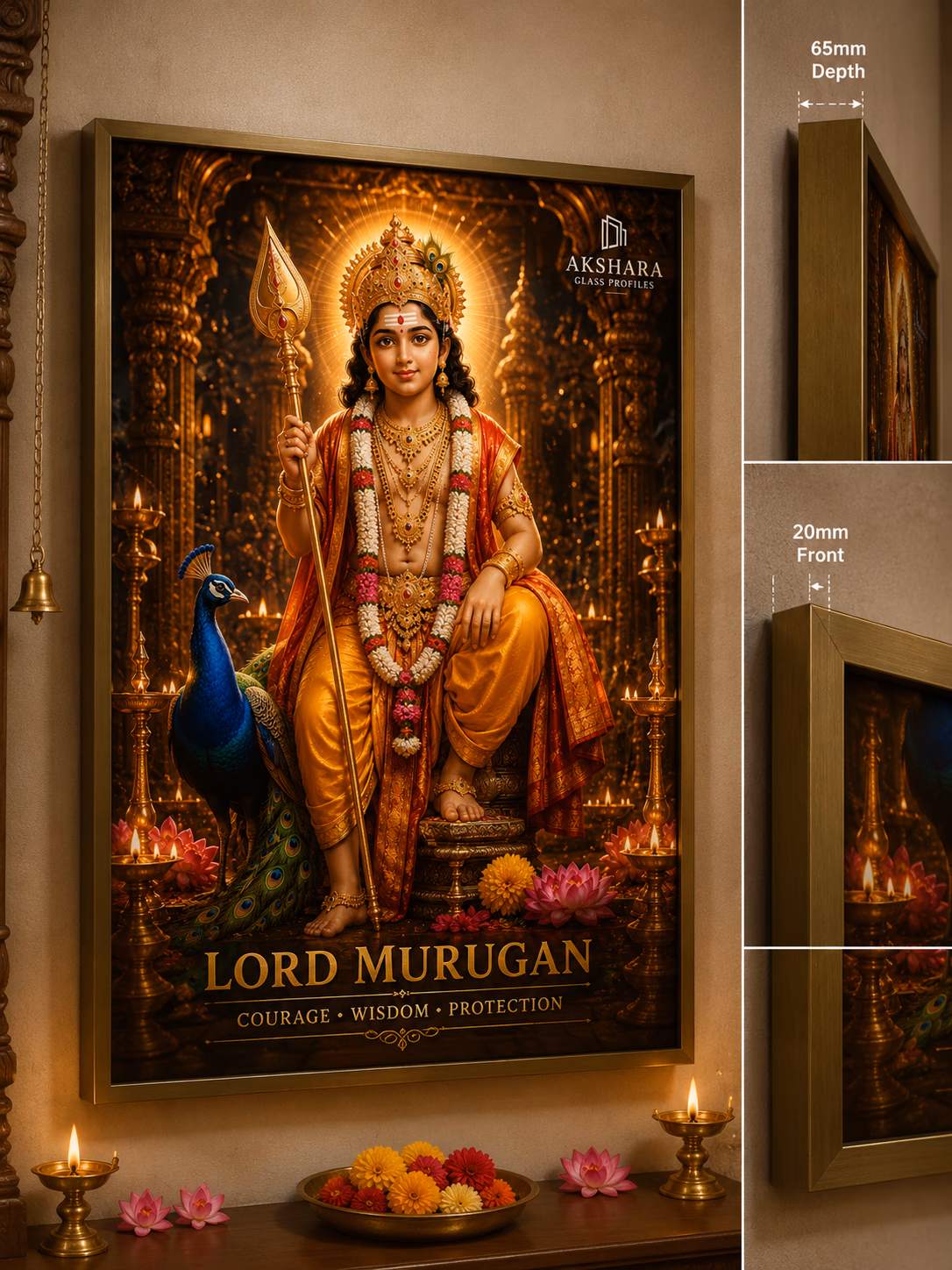 Lord Murugan Peacock Victory Normal LED Digital Glass Frame