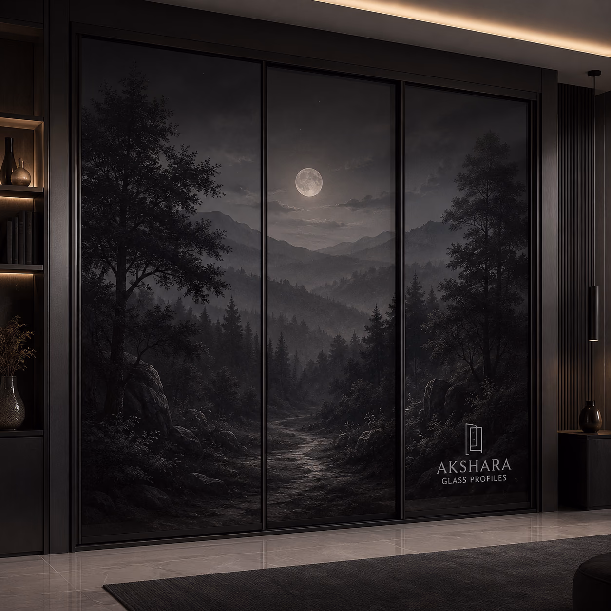 Moonlit Pine Valley 3-Door Sliding Glass Wardrobe