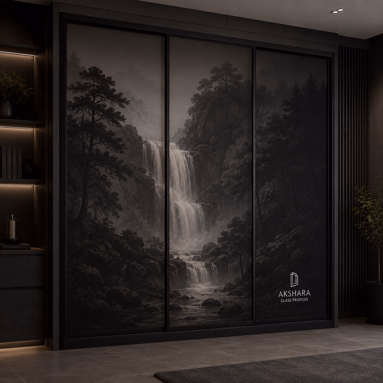 Cascading Falls Noir 3-Door Sliding Glass Wardrobe