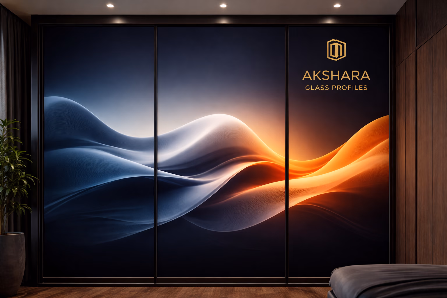 Ember Tide Abstract 3-Door Sliding Glass Wardrobe