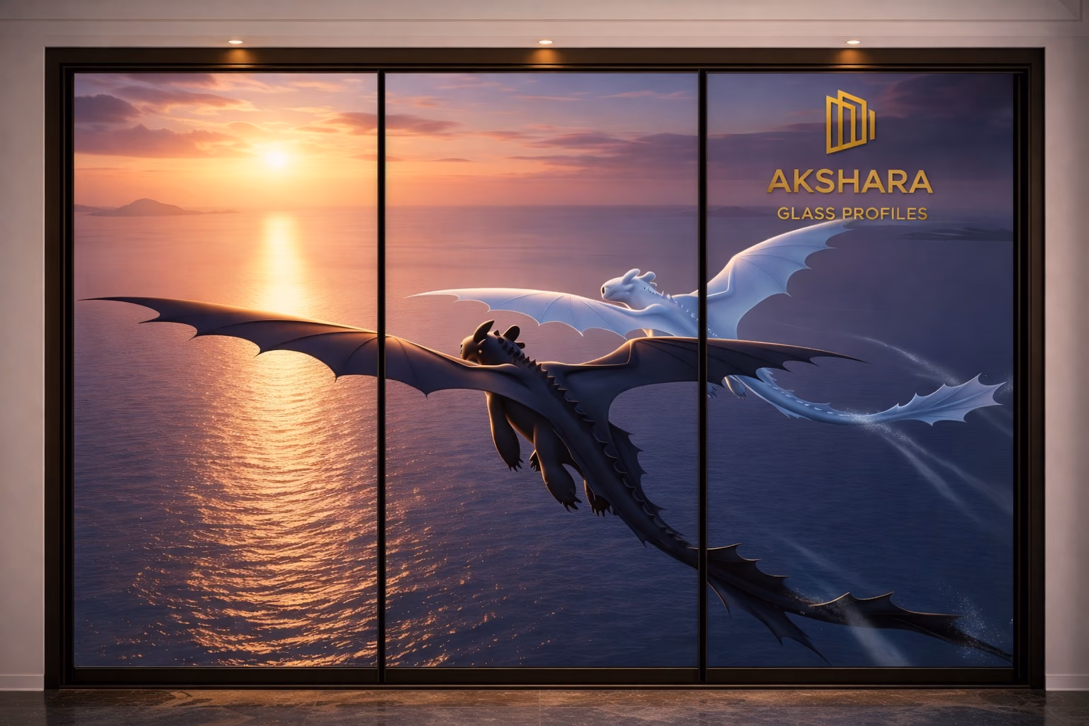Sunset Dragon Flight 3-Door Sliding Glass Wardrobe