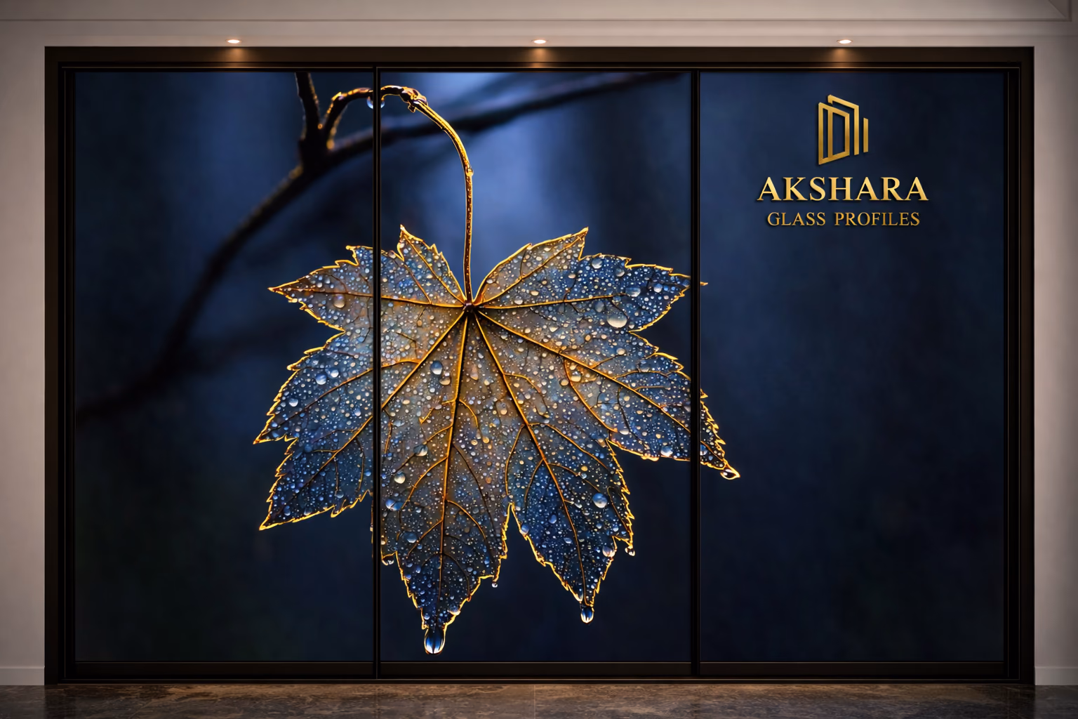 Sapphire Gilded Leaf 3-Door Sliding Glass Wardrobe