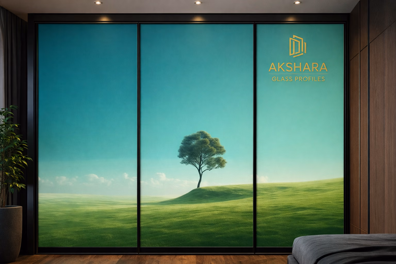 Solitary Meadow Tree 3-Door Sliding Glass Wardrobe