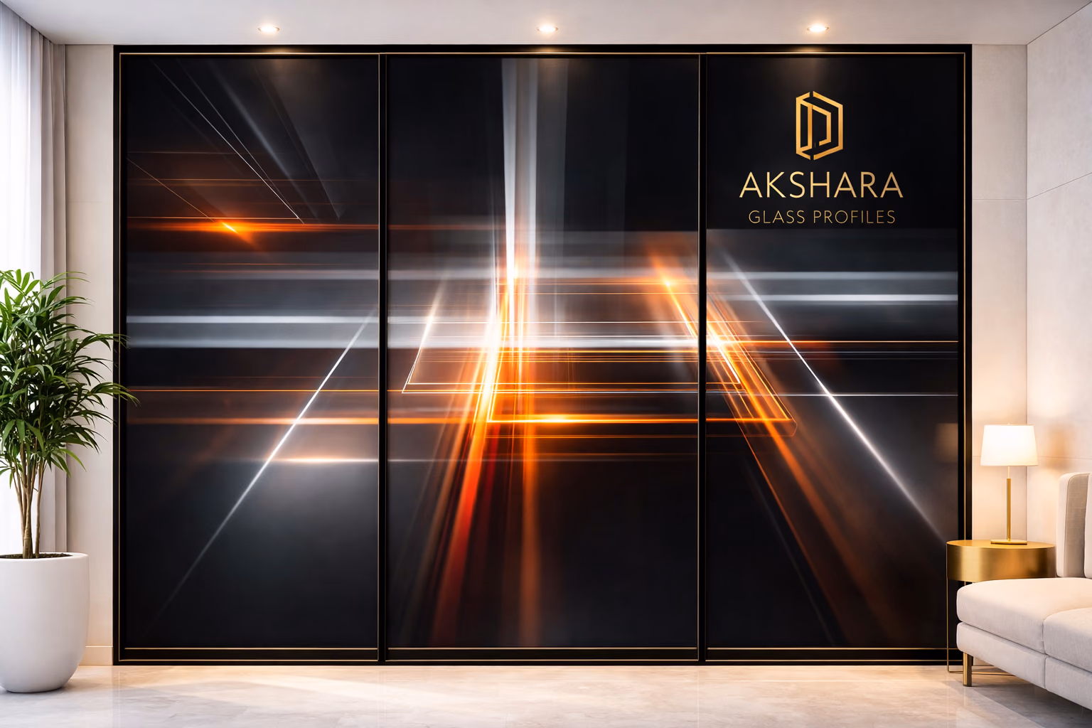 Neon Perspective Lines 3-Door Sliding Glass Wardrobe