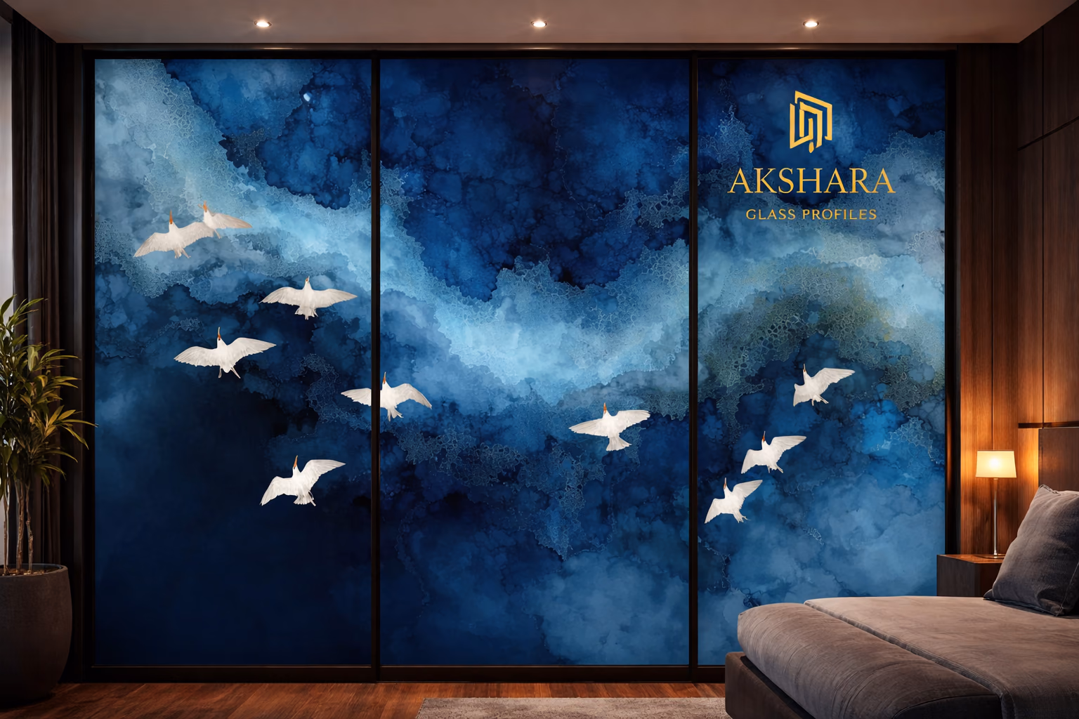 Azure Koi Drift 3-Door Sliding Glass Wardrobe
