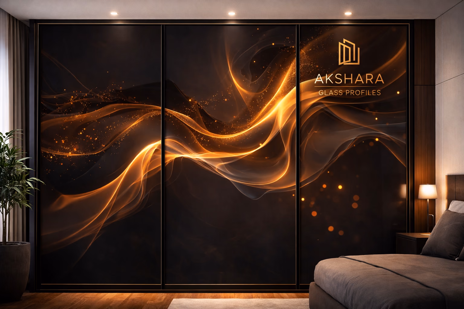Golden Ember Ribbons 3-Door Sliding Glass Wardrobe