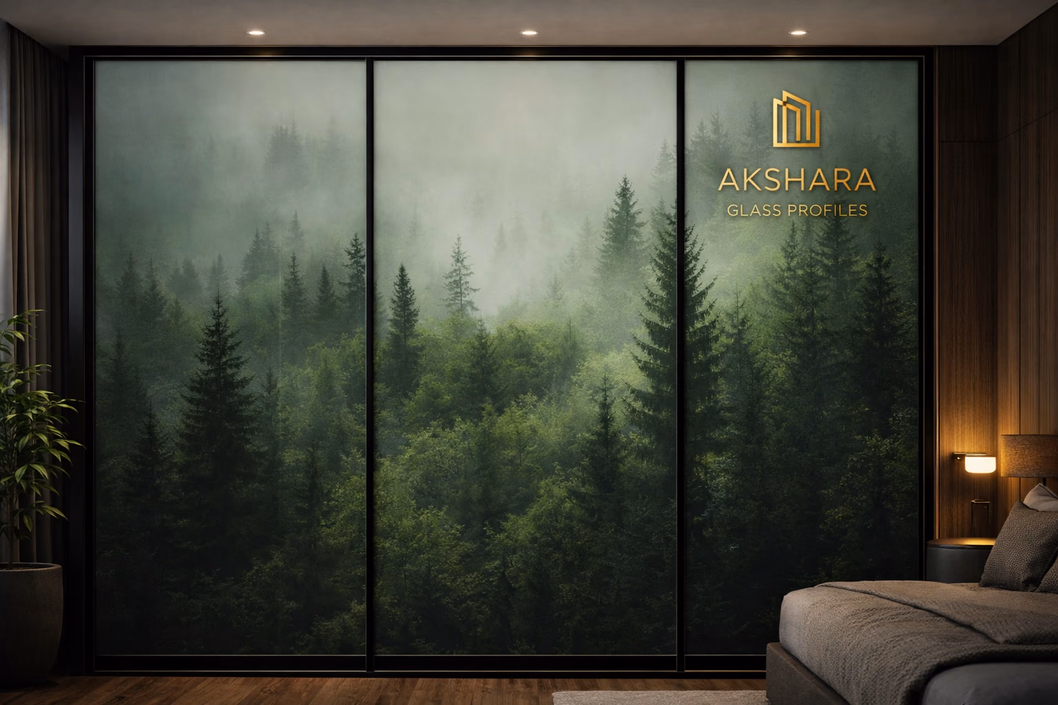 Emerald Mist Forest 3-Door Sliding Glass Wardrobe