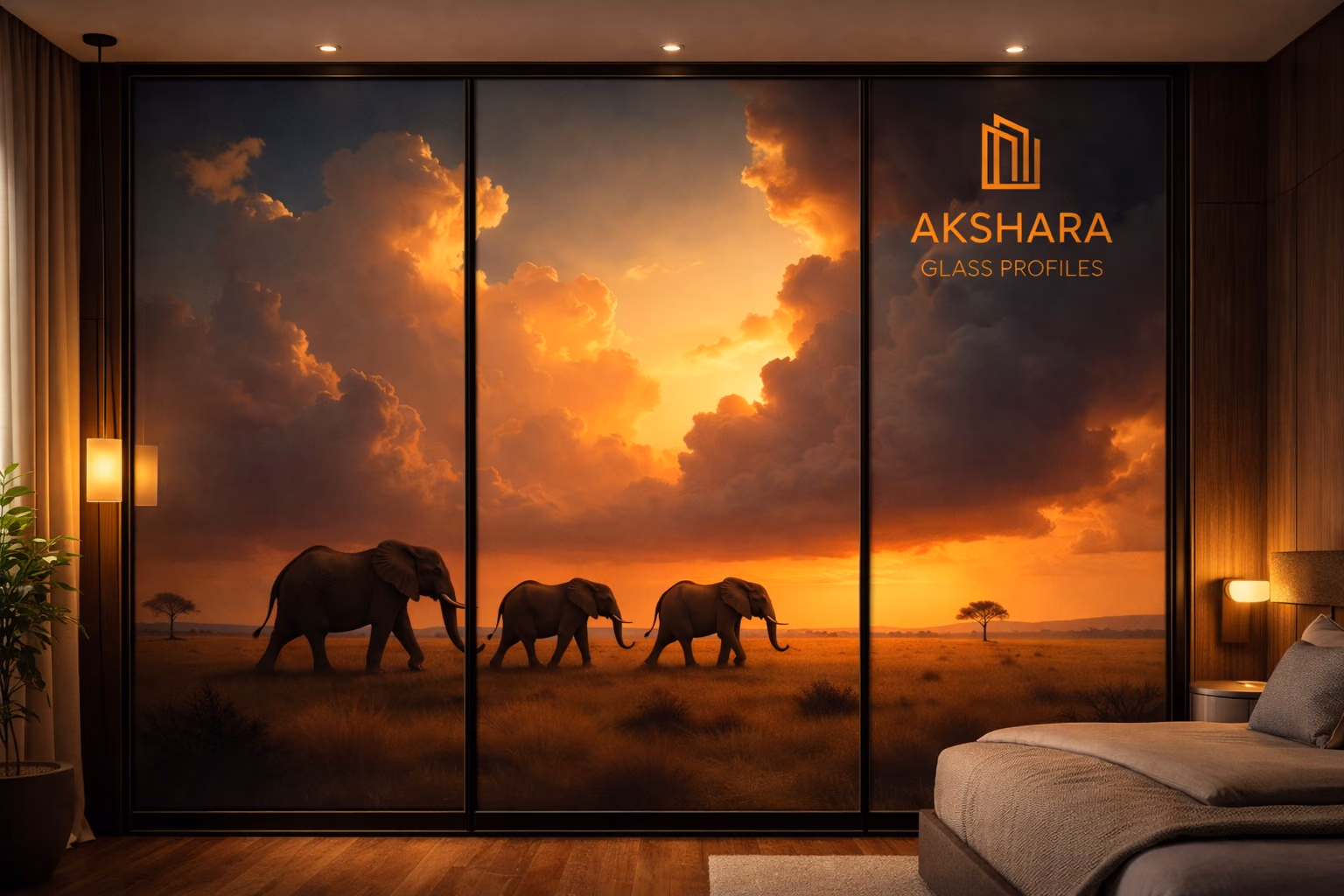 Elephant Caravan Sunset 3-Door Sliding Glass Wardrobe