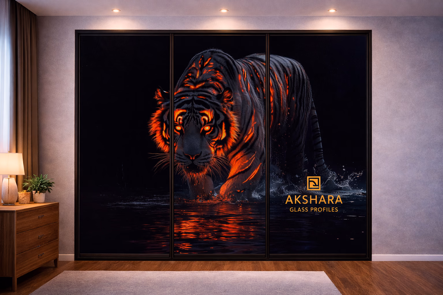 Ember Tiger Reflection 3-Door Sliding Glass Wardrobe