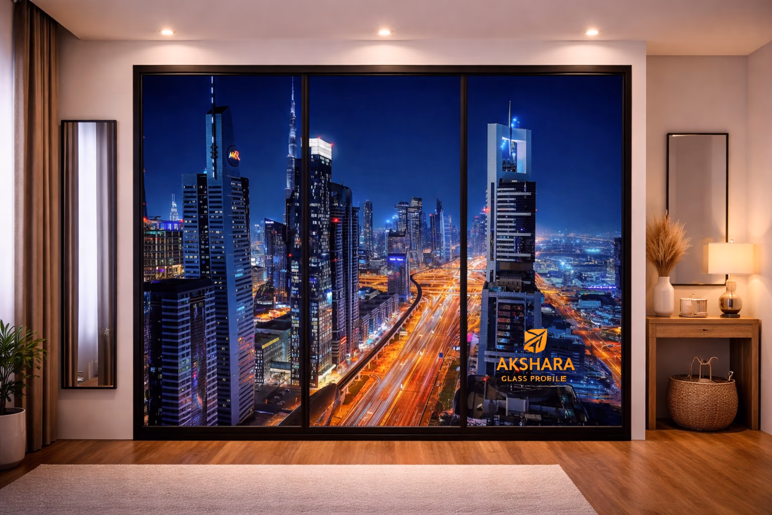 Midnight City Rush 3-Door Sliding Glass Wardrobe