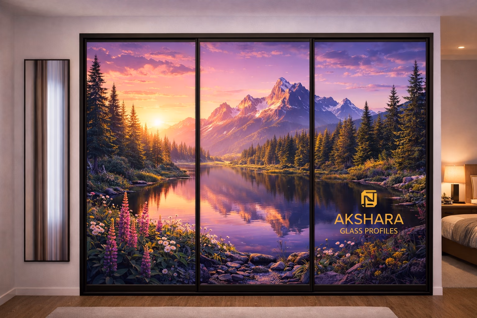 Alpine Lake Sunrise 3-Door Sliding Glass Wardrobe