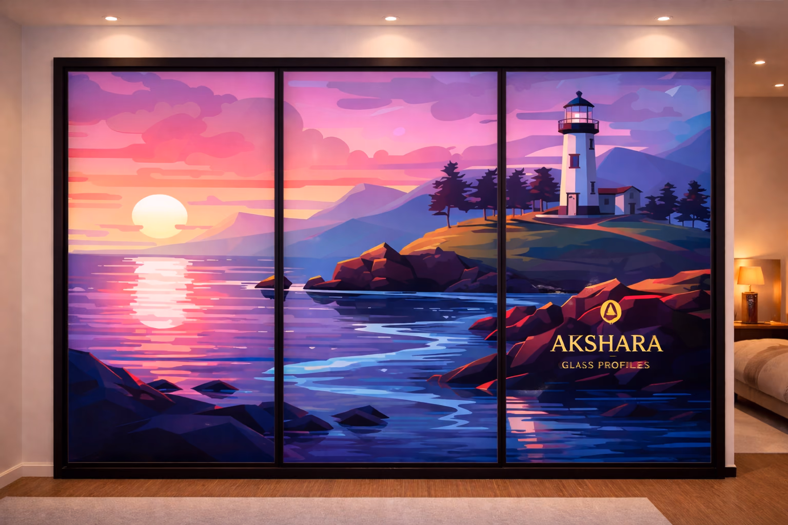Rose Coast Lighthouse 3-Door Sliding Glass Wardrobe