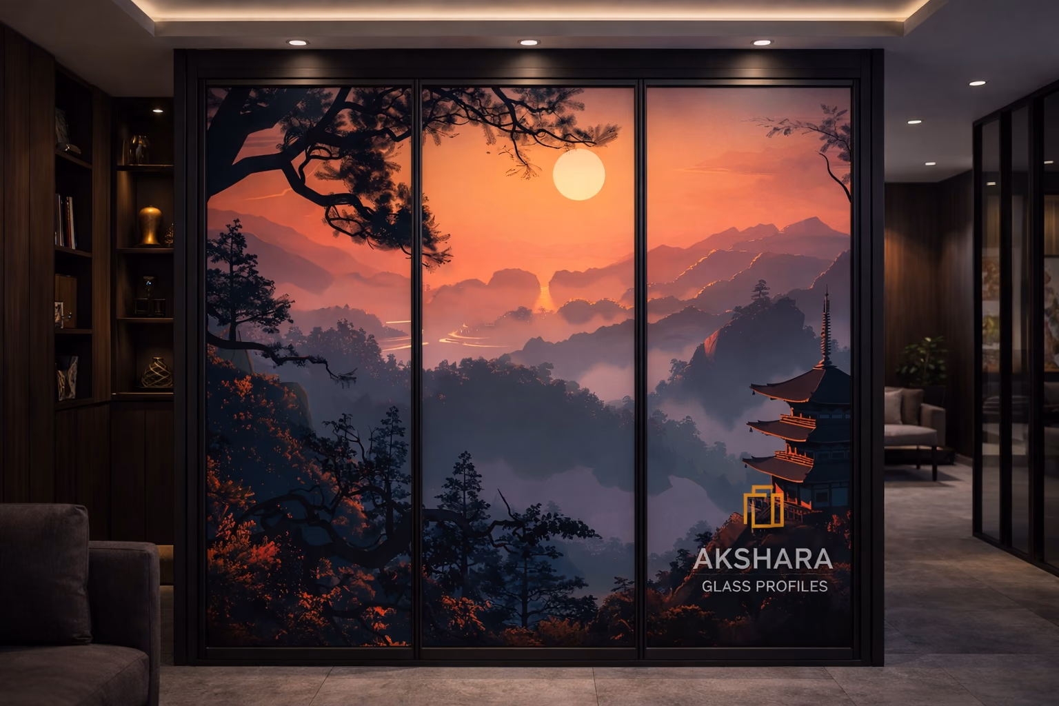Sunset Mountain Canopy 3-Door Sliding Glass Wardrobe
