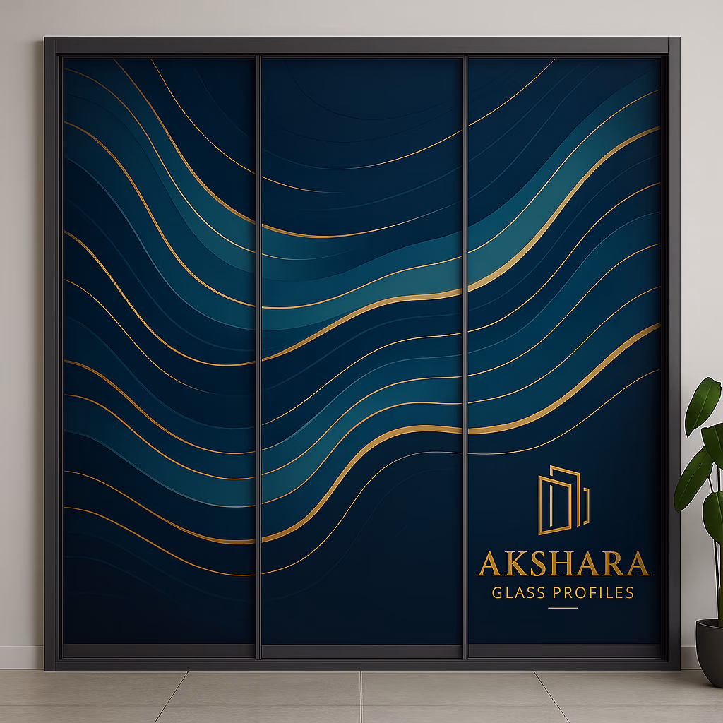 Teal Golden Waves 3-Door Sliding Glass Wardrobe
