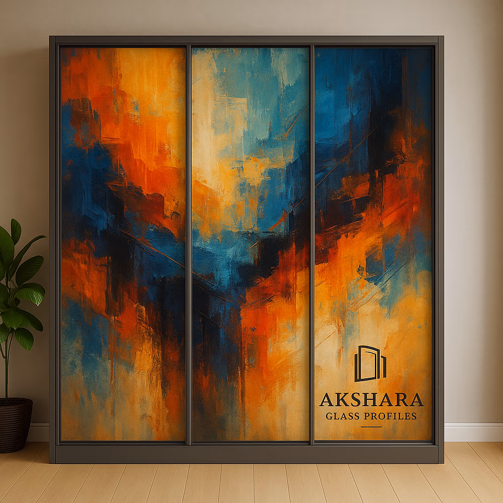 Ember Azure Abstract 3-Door Sliding Glass Wardrobe