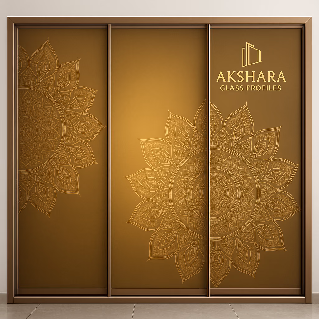 Golden Mandala Glow 3-Door Sliding Glass Wardrobe